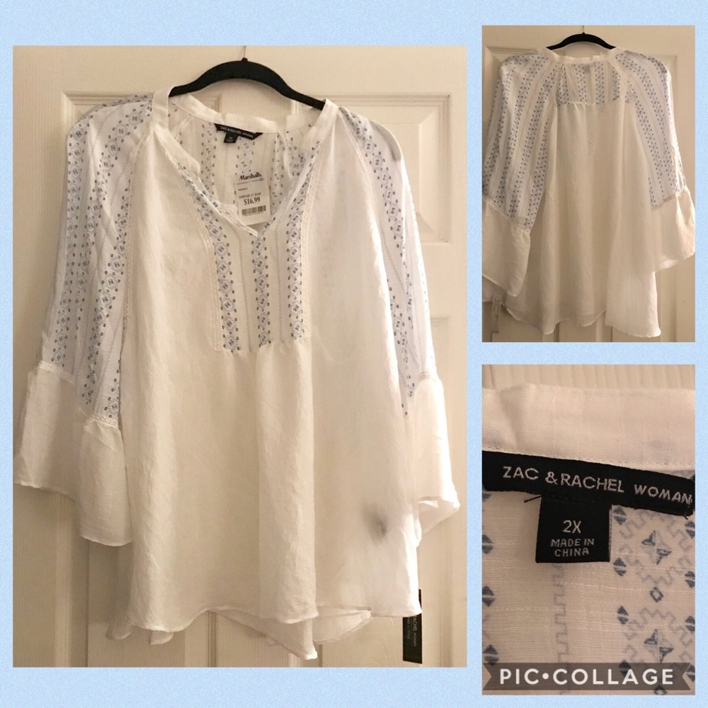 NWT White Boho Top Sz 2x